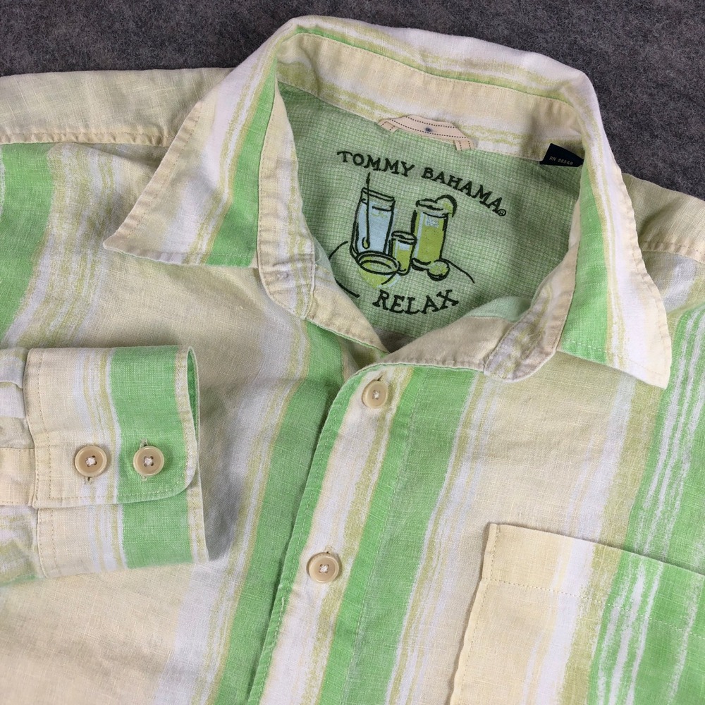 Tommy Bahama Men's L Linen Palm Tree Print Relax Button Up Shirt Resort Island